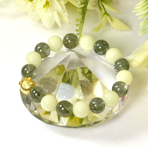 Picture of Mulany MB8069 Glow In Dark Jade and Rutilated Quartz Healing Bracelet