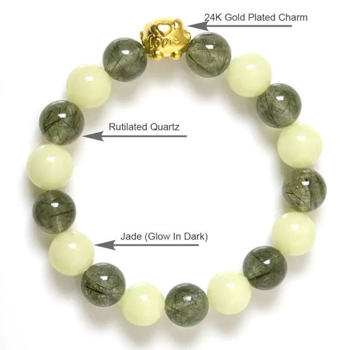 Picture of Mulany MB8069 Glow In Dark Jade and Rutilated Quartz Healing Bracelet