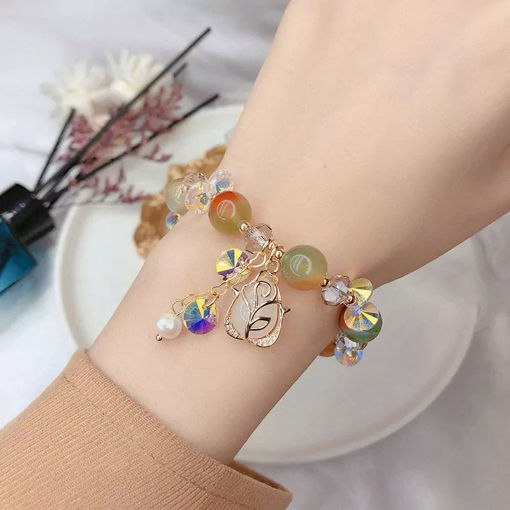 Picture of Mulany MB202 Green Natural Stone With Charm Healing Bracelet