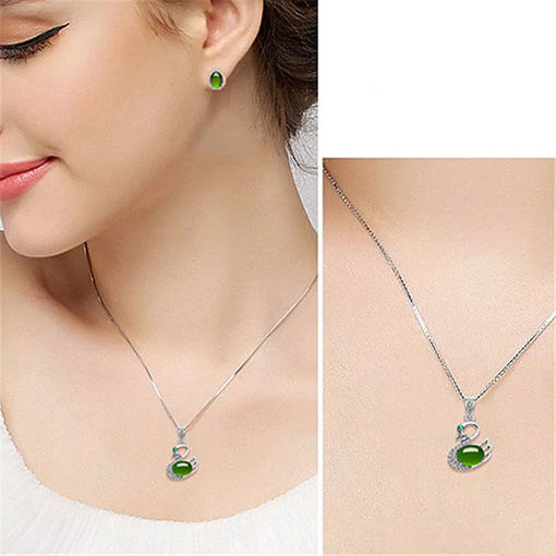 Picture of Mulany NL406 Jade Emerald Swan Pendant Necklace