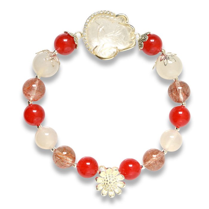 Hình ảnh Vòng Tay MB8002 Thạch Anh Tóc Đỏ Với Charm Hồ Ly