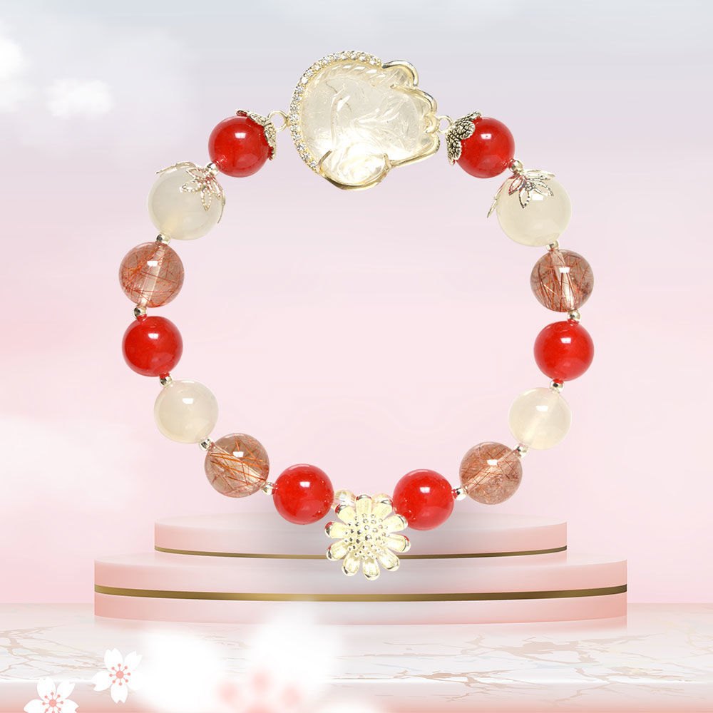 Picture of Mulany MB8002 Red Rutilated Quartz Fox Charm Healing Bracelet