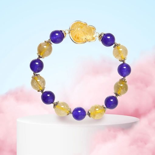 Picture of Mulany MB8026 Amethyst Stone With Gold Rutilated Quartz Healing Bracelet