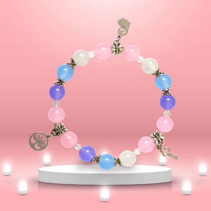 Picture of Mulany MB8041 Multi-Color Stone With Silver Charm Healing Bracelet