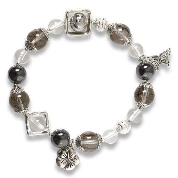 Picture of Mulany MB8054 Black Rutilated Quartz With Silver Charm Healing Bracelet