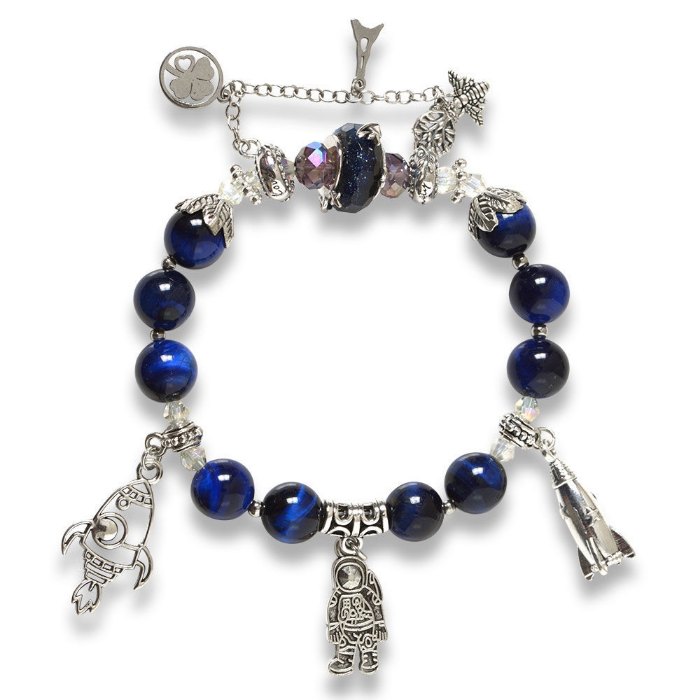 Picture of Mulany MB8058 Blue Tiger Eye With Silver Charm Healing Bracelet