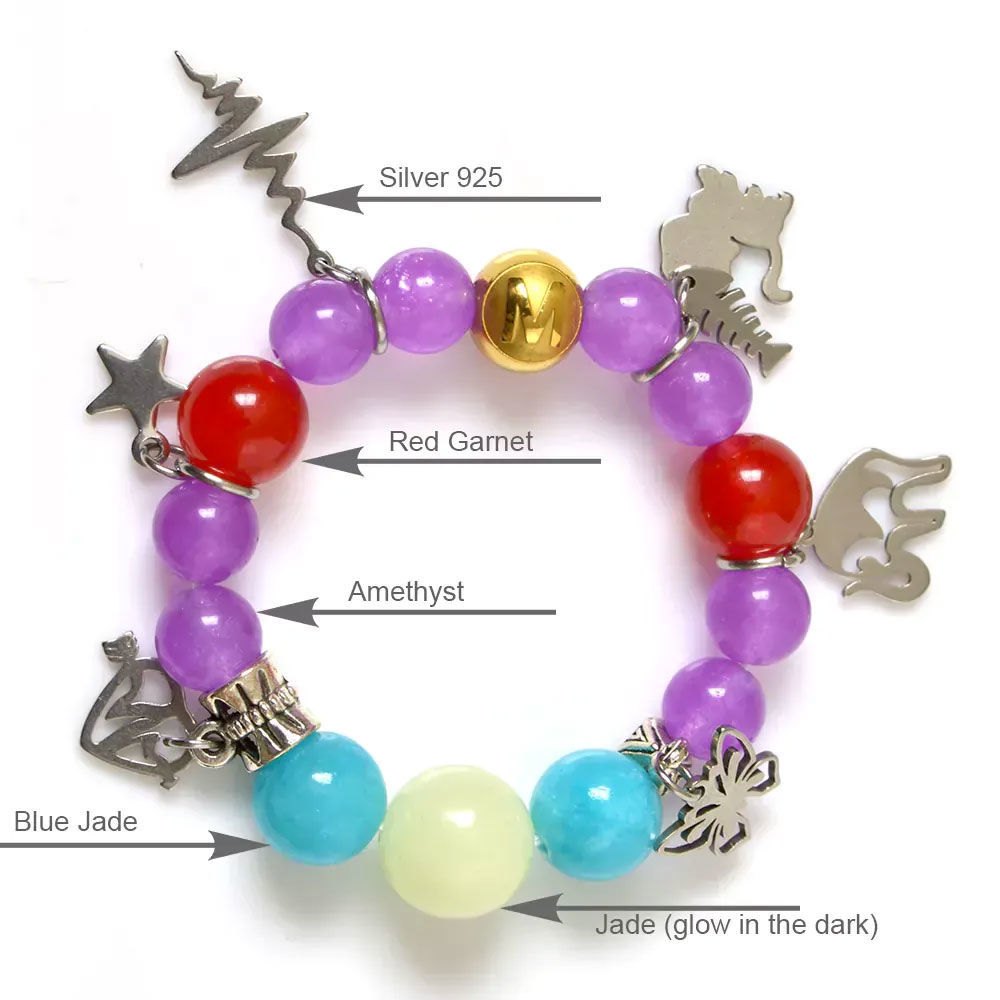 Picture of Mulany MBK8001 Natural Stone With Silver Charm Kid's Healing Bracelet
