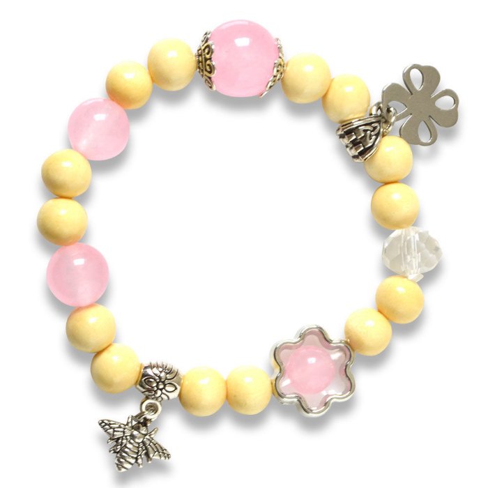 Hình ảnh Vòng Tay Phong Thủy Trẻ Em MBK8007 Thạch Anh Hồng & Dâu Tằm