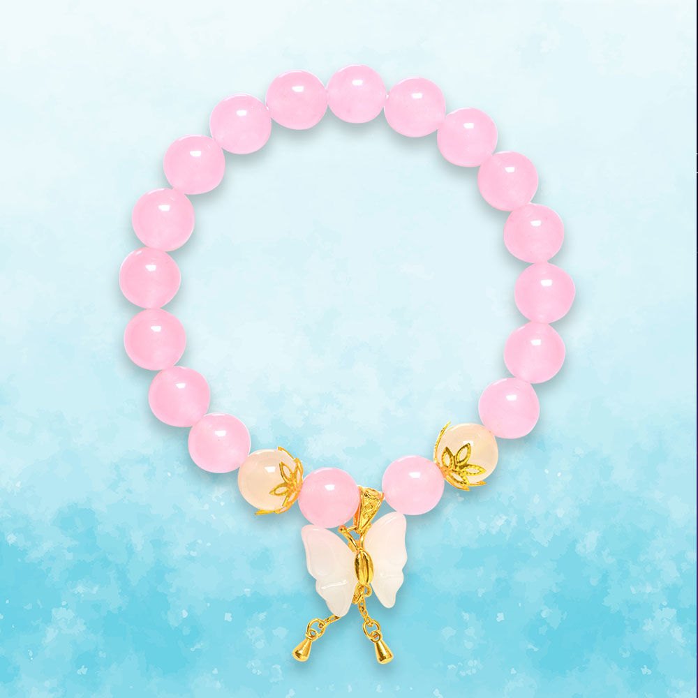 Picture of Mulany MB8003 Rose Quartz With Butterfly Charm Healing Bracelet
