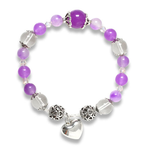Picture of Mulany MB8015 Amethyst With Heart Charm Healing Bracelet