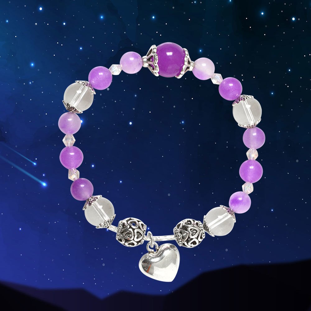 Picture of Mulany MB8015 Amethyst With Heart Charm Healing Bracelet