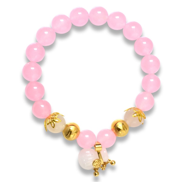 Picture of Mulany MB8016 Rose Quartz With Jade Blessing Bag Charm Healing Bracelet