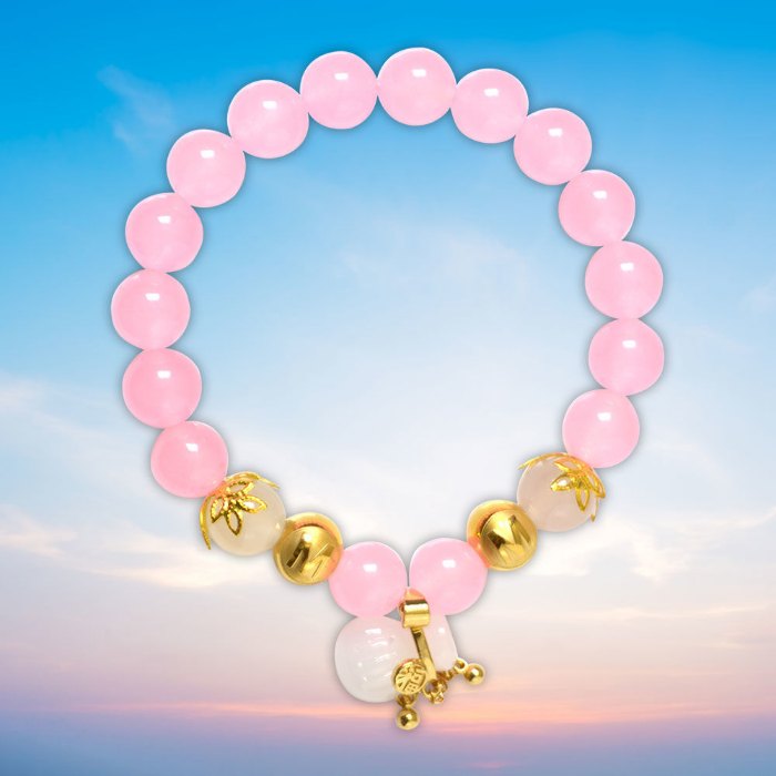 Hình ảnh Vòng Tay Mulany MB8016 Thạch Anh Hồng Với Charm Bịch Tiền