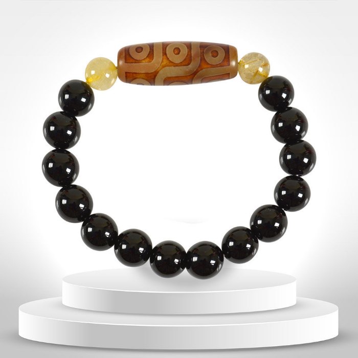Picture of Mulany MB8029 Obsidian Stone With Dzi Charm Healing Bracelet