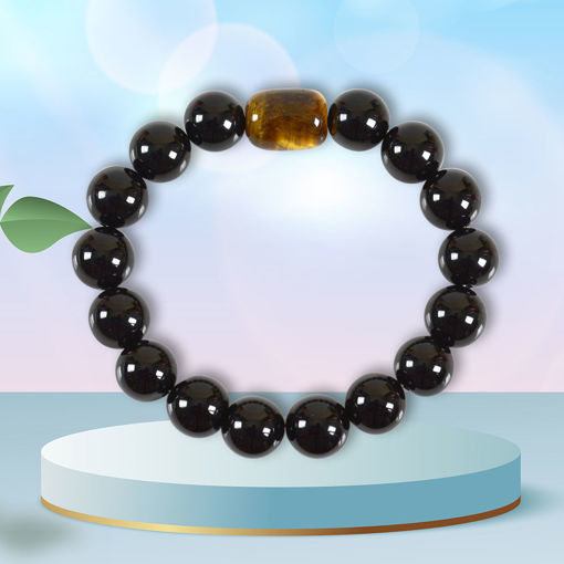 Picture of Mulany MB8035 Obsidian Stone With Tiger Eye Charm Healing Bracelet