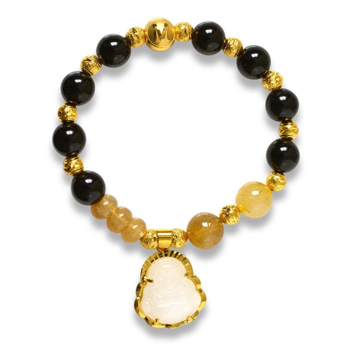 Picture of Mulany MB8053 Obsidian With Jade Buddha Charm Healing Bracelet