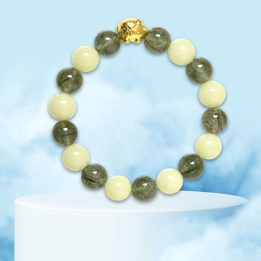 Picture of Mulany MB8069 Glow In Dark Jade and Rutilated Quartz Healing Bracelet