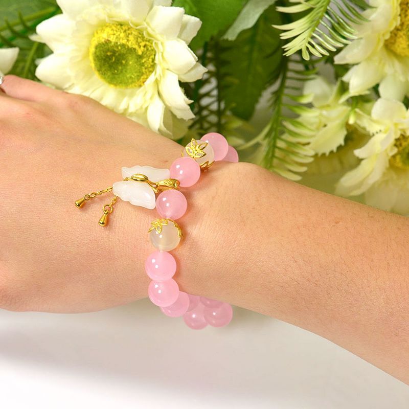 Picture of Mulany MB8003 Rose Quartz With Butterfly Charm Healing Bracelet