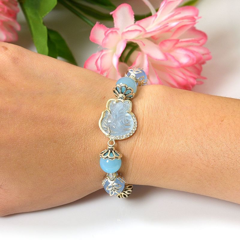 Picture of Mulany MB8005 Aquamarine Stone With Fox Charm Healing Bracelet