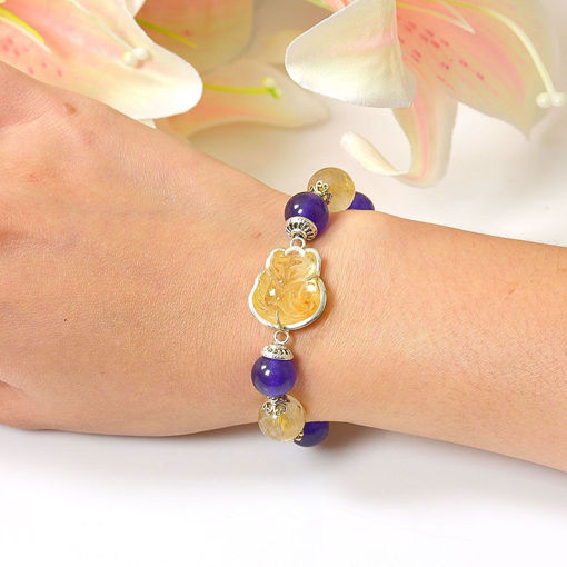 Picture of Mulany MB8026 Amethyst Stone With Gold Rutilated Quartz Healing Bracelet