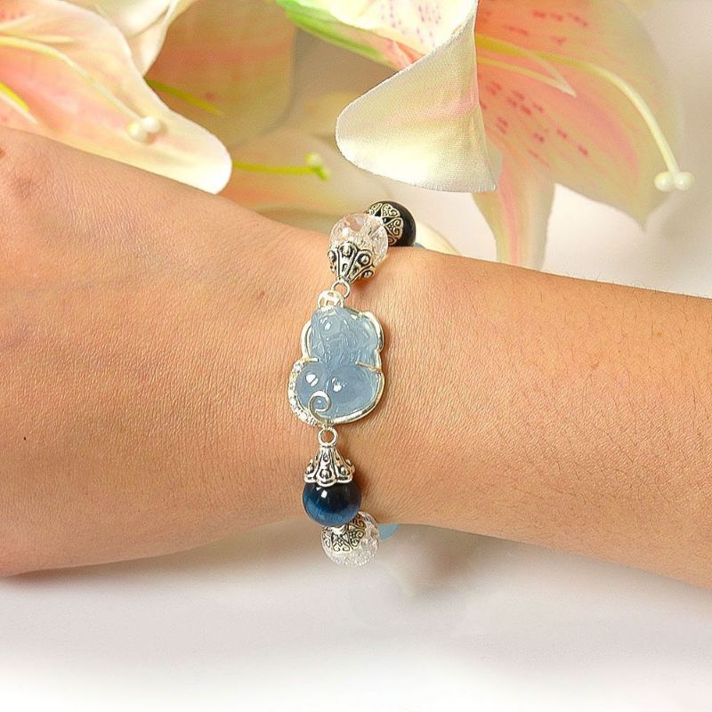 Hình ảnh Vòng Tay MB8065 Ngọc Hải Lam Với Charm Tỳ Hưu