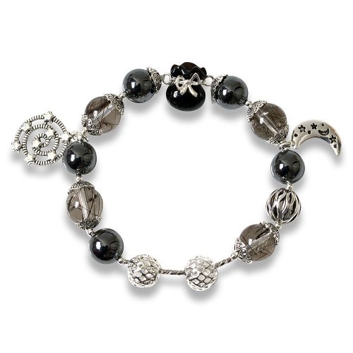 Picture of Mulany MB8072 Black Rutilated Quartz With Money Bag Charm Healing Bracelet