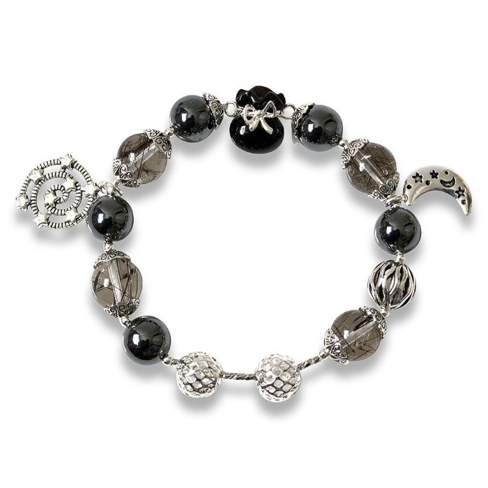 Picture of Mulany MB8072 Black Rutilated Quartz With Money Bag Charm Healing Bracelet
