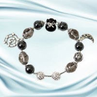 Picture of Mulany MB8072 Black Rutilated Quartz With Money Bag Charm Healing Bracelet