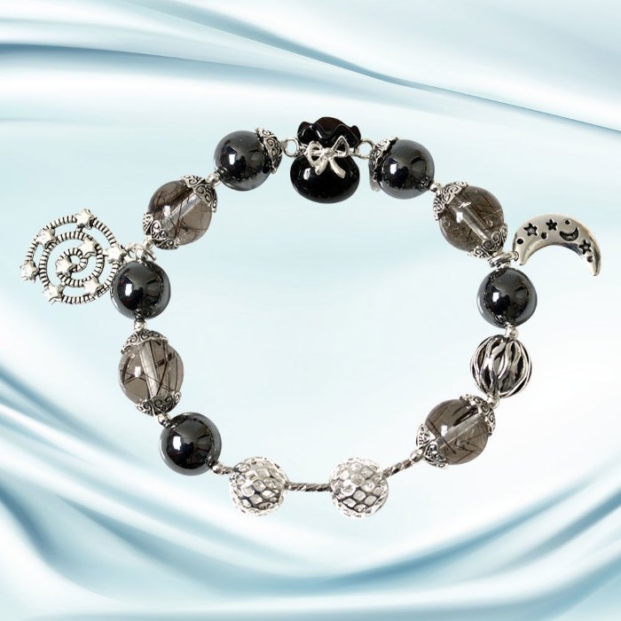 Picture of Mulany MB8072 Black Rutilated Quartz With Money Bag Charm Healing Bracelet