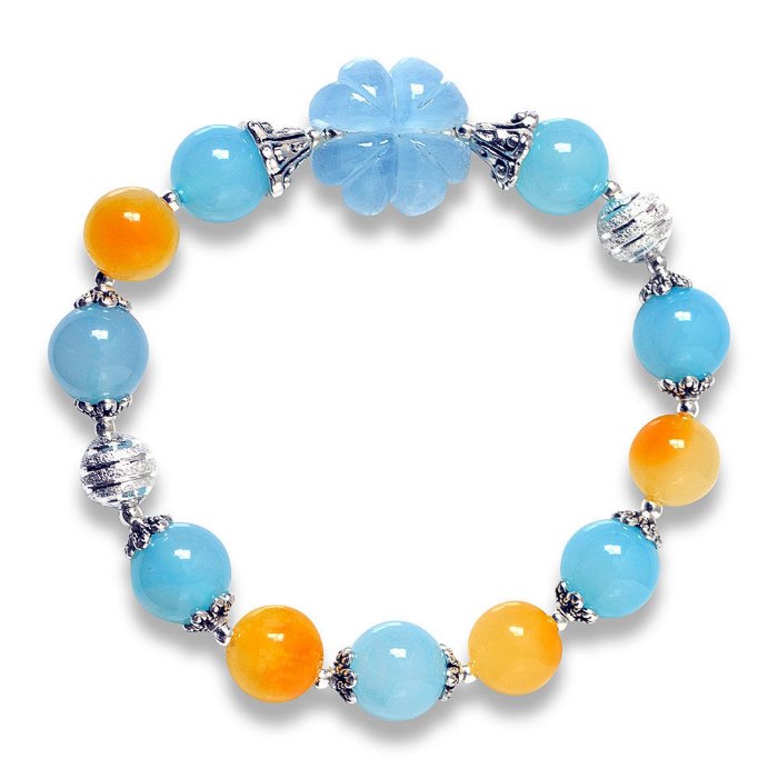 Hình ảnh Vòng Tay Phong Thủy MB8074 Hải Lam Thạch Với Charm Hoa