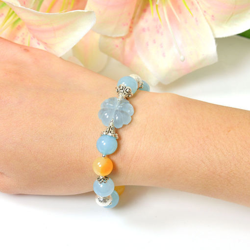 Picture of Mulany MB8074 Aquamarine, Tangerine With Flower Charm Healing Bracelet