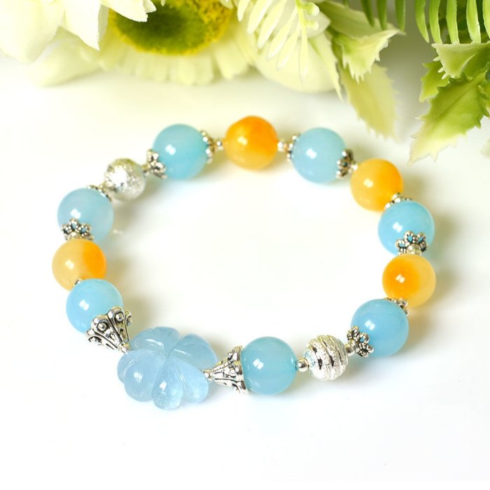 Picture of Mulany MB8074 Aquamarine, Tangerine With Flower Charm Healing Bracelet