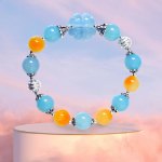 Picture of Mulany MB8074 Aquamarine, Tangerine With Flower Charm Healing Bracelet