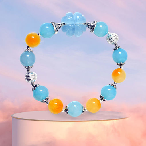 Picture of Mulany MB8074 Aquamarine, Tangerine With Flower Charm Healing Bracelet