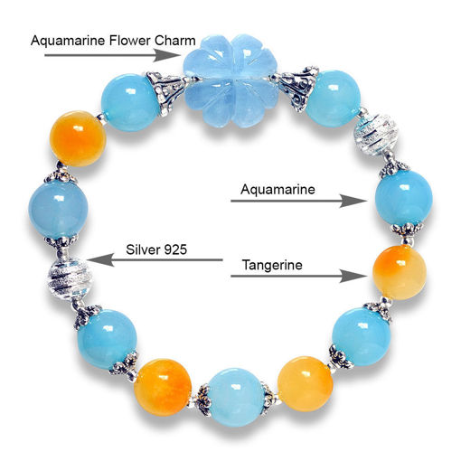 Picture of Mulany MB8074 Aquamarine, Tangerine With Flower Charm Healing Bracelet