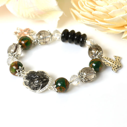 Picture of Mulany MB8075 Black Rutilated & Cloisonne With Fox Charm Healing Bracelet