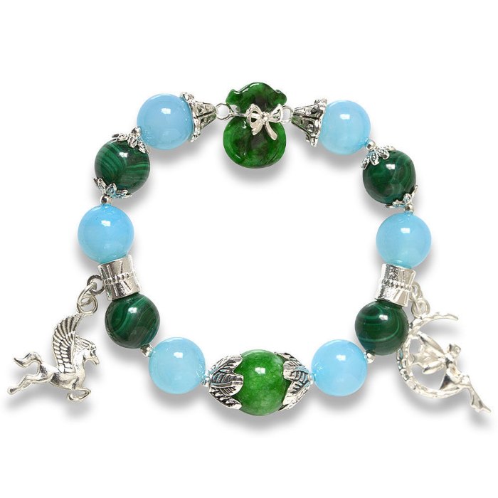 Picture of Mulany MB8076 Green Jade, Aquamarine With Flower Charm Healing Bracelet