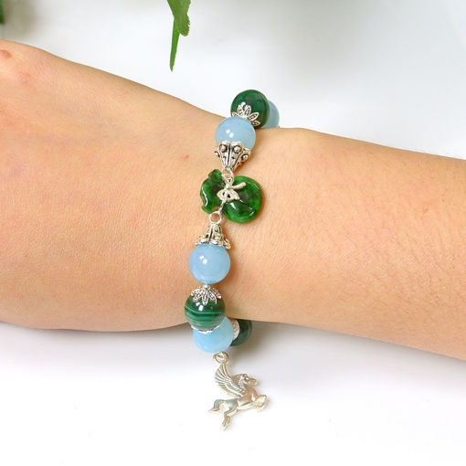 Picture of Mulany MB8076 Green Jade, Aquamarine With Flower Charm Healing Bracelet