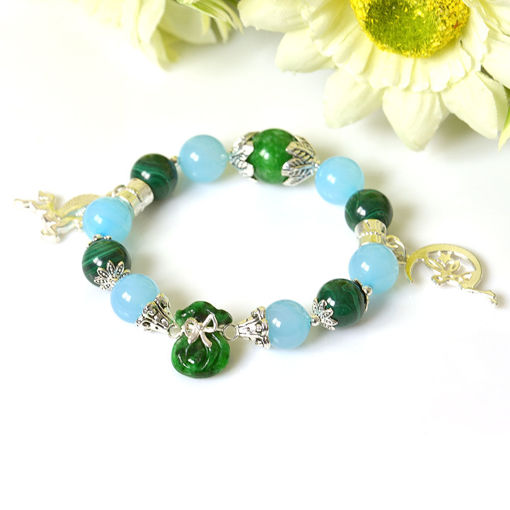 Picture of Mulany MB8076 Green Jade, Aquamarine With Flower Charm Healing Bracelet