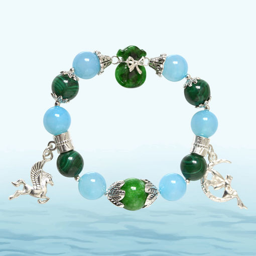 Picture of Mulany MB8076 Green Jade, Aquamarine With Flower Charm Healing Bracelet