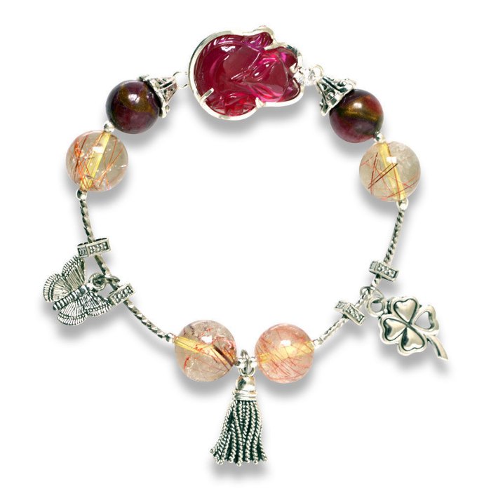 Picture of Mulany MB8080 Red Rutilated Quartz, Cloisonne & Fox Charm Healing Bracelet