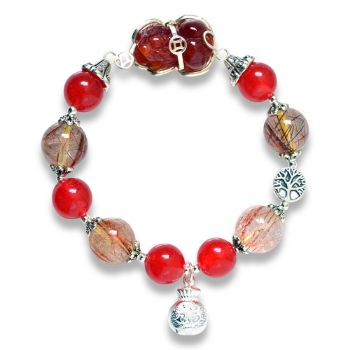 Hình ảnh Vòng Tay Phong Thủy MB8081 Thạch Anh Tóc Đỏ, Ngọc Hồng Lựu & Charm Tỳ Hưu