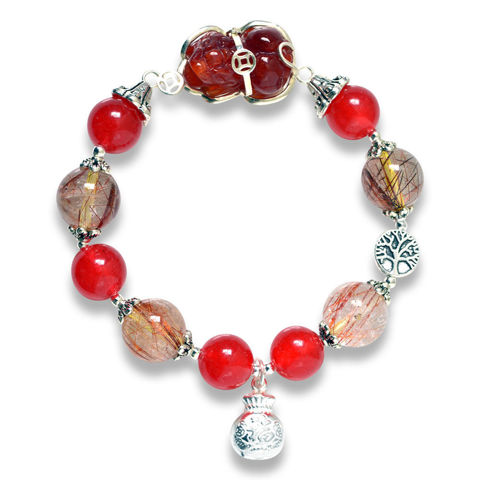 Picture of Mulany MB8081 Red Rutilated Quartz, Agate & Pixiu Charm Healing Bracelet