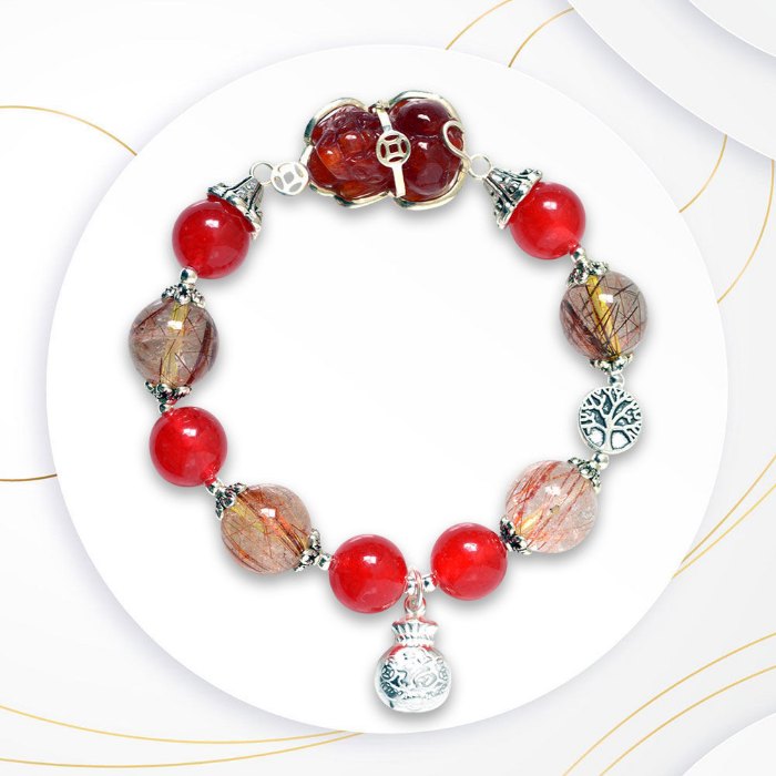 Picture of Mulany MB8081 Red Rutilated Quartz, Agate & Pixiu Charm Healing Bracelet