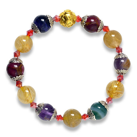 Picture of Mulany MB8082 Multicolor Gemstone With Gold Plated Charm Healing Bracelet