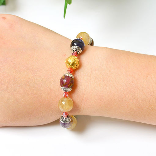 Picture of Mulany MB8082 Multicolor Gemstone With Gold Plated Charm Healing Bracelet