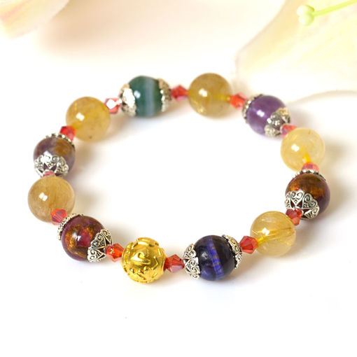 Picture of Mulany MB8082 Multicolor Gemstone With Gold Plated Charm Healing Bracelet