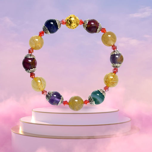 Picture of Mulany MB8082 Multicolor Gemstone With Gold Plated Charm Healing Bracelet