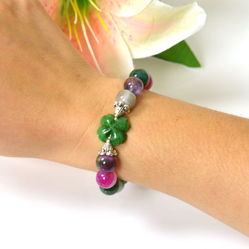 Picture of Mulany MB8087 Multicolor Gemstone With Flower Charm Healing Bracelet