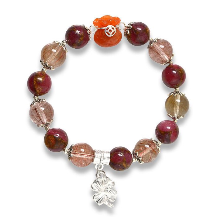 Picture of Mulany MB8089 Cloisonne, Rutilated Quartz & Money Bag Charm